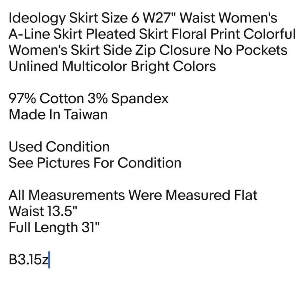Ideology Skirt Size 6 W27